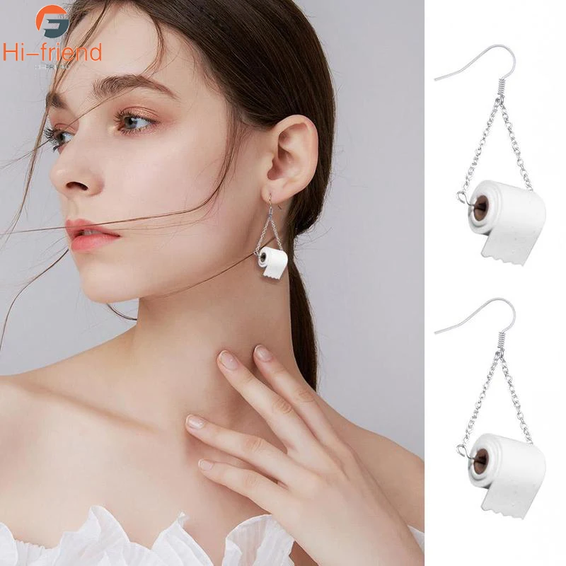 

2021 Creative Design Earrings Toilet Paper Roll Women's Personalized Ear Hook Earrings Handmade Casual Jewelry Wholesale