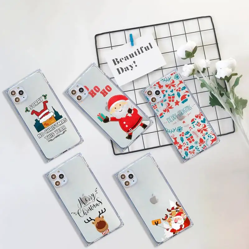 

Merry Christmas Santa Claus Phone Case Transparent for iPhone 7 8 11 12 se 2020 mini pro X XS XR MAX Plus