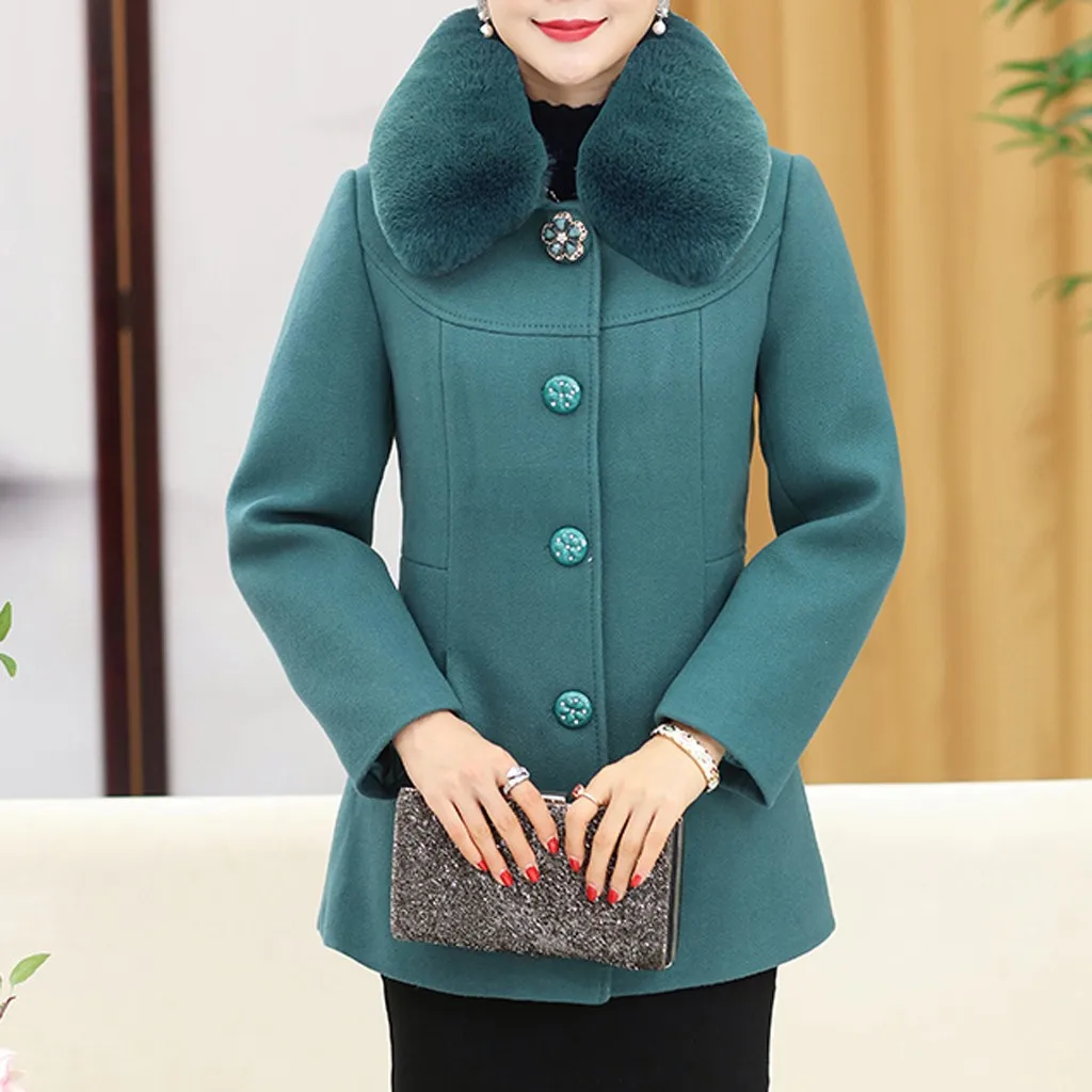 Шерстяное пальто Женское с меховым воротником осенне зимние и куртки длинное