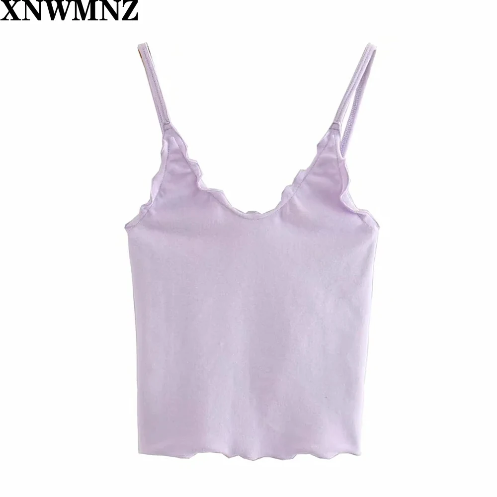 

XNWMNZ Women 90s vintage retro slim bodycon cotton v-neck blue basic summer solid blue crop top cropped cami tank tee for female