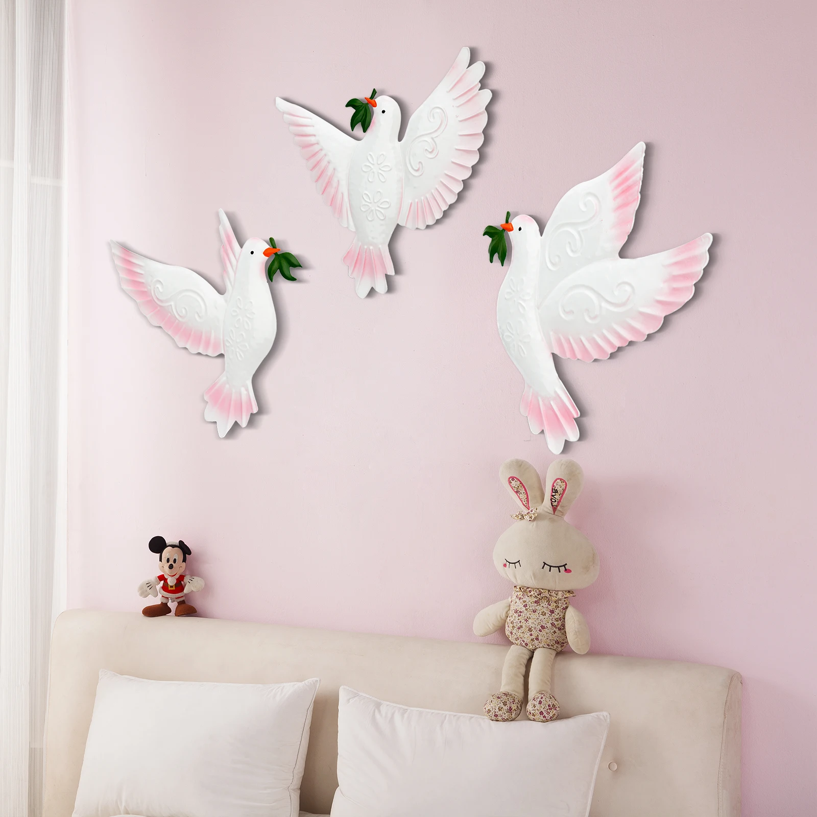 

Птицы летающие строительные настенные Подвески голубь украшения мир дома Мультяшные наборы из 3 частей подвеска железный сад