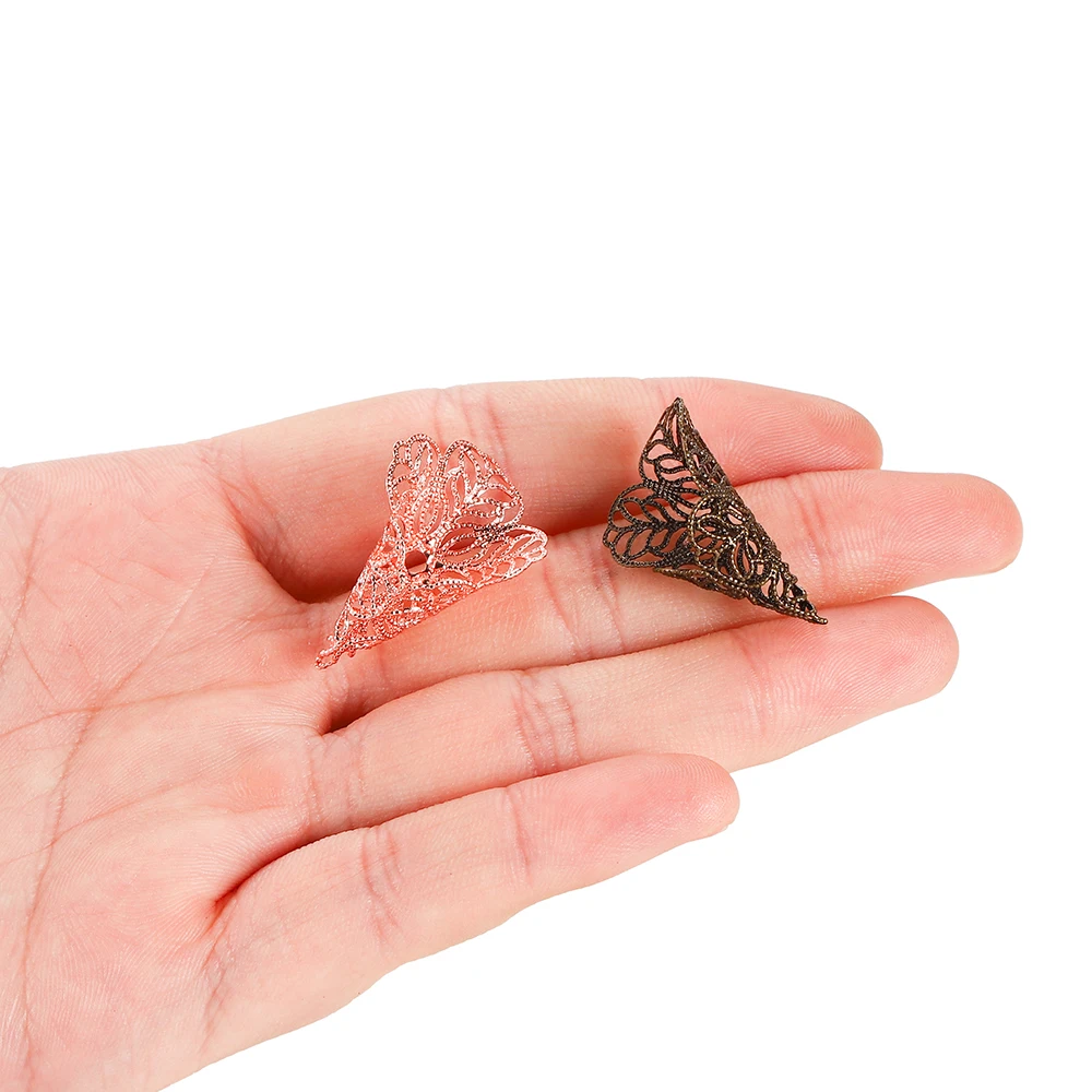 20pcs/lot Ancient Filigree Copper Beads Caps Hollow Out Flower End Connectors For DIY Jewelry Making Supplies Accessories - купить по