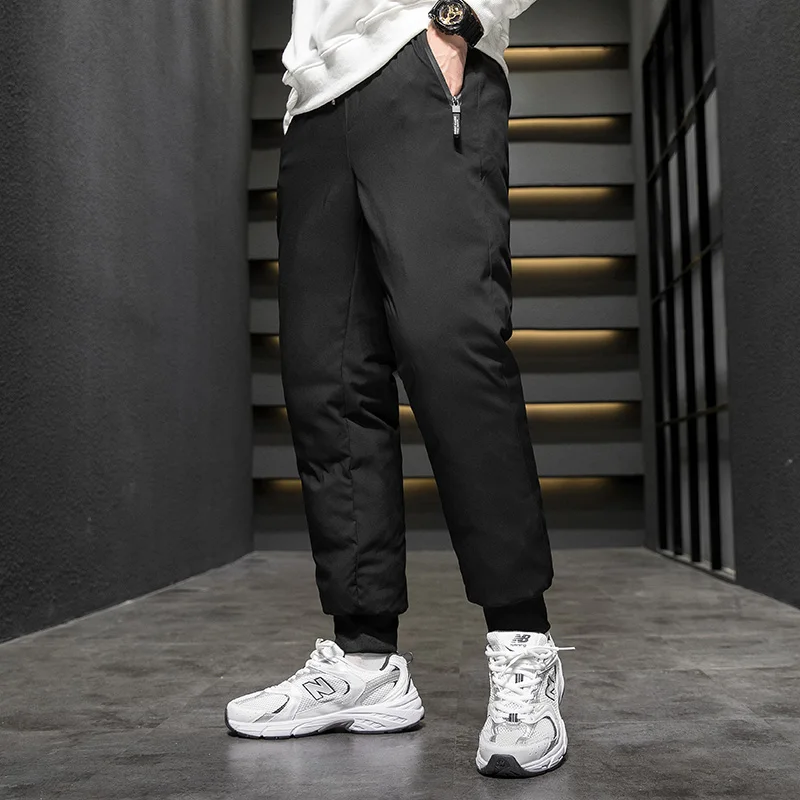 

Men's Winter Down Pants Men 2020 Black Baggy Casual Straight Trousers Cold Proof Soft Shell Warm Cotton Waterproof Pants Men