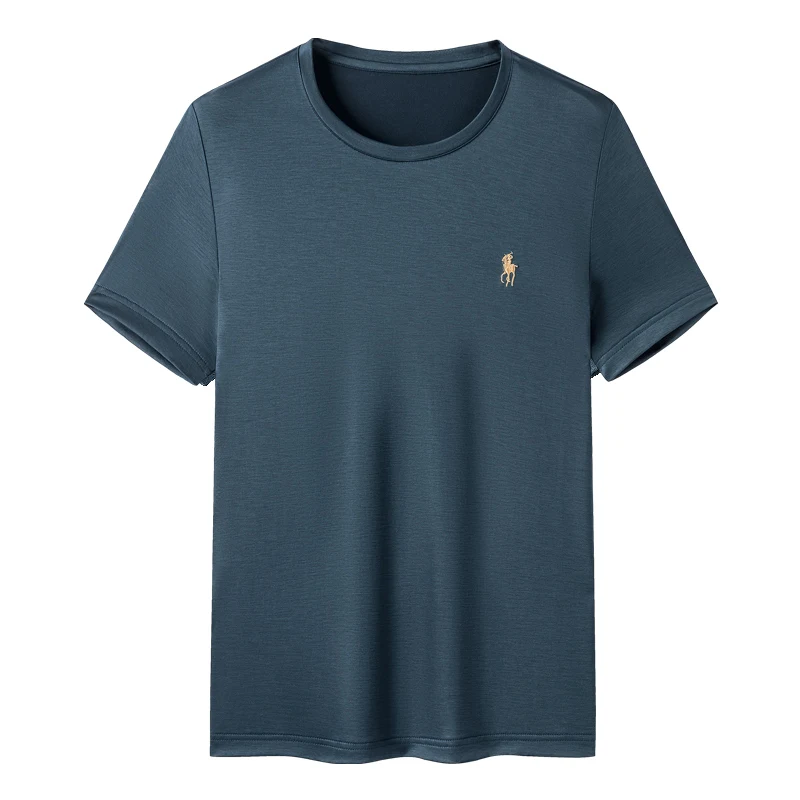 

MIAMOOM 2021 Summer Mulberry Silk Short Sleeve T Shirt for Men O-neck Business Casual Solid Color T Shirt 1207