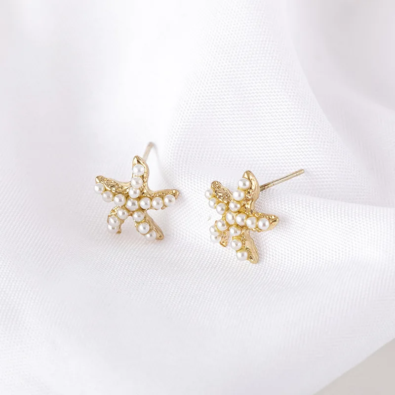 Женские серьги в форме морской звезды металлические с жемчугом ювелирные