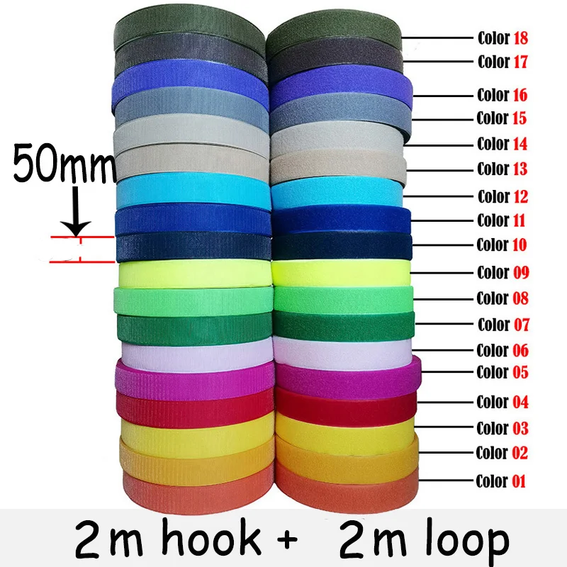 

50mm Width colorful no adhesive fastener tape stick clothing tape sewing magic hook loop sticker strip strap stick 2 meters
