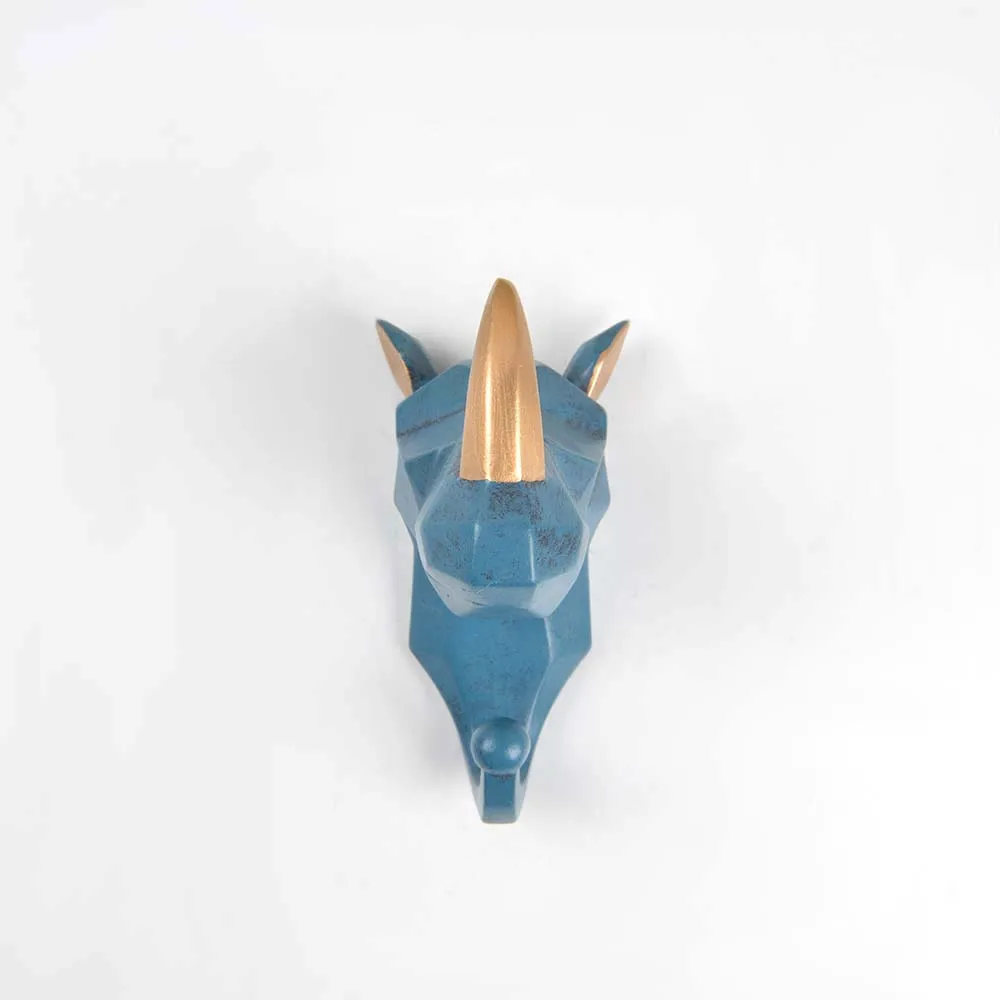 blue Rhinoceros 1 шт., олень, слон, единорог, носорог, голова животного, полимерный крючок, витрина для одежды, крючок для стоек, пальто, вешалка, кепка, декор комнаты, шоу, настенная сумка - Цвет: blue Rhinoceros