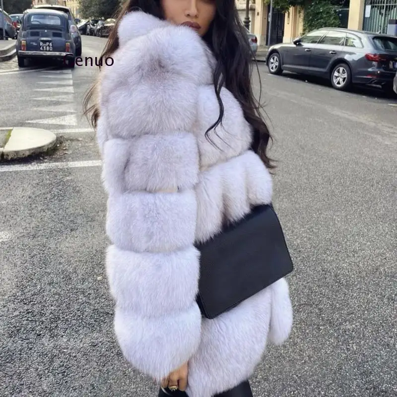Шуба из искусственного лисьего меха роскошная женская куртка зимняя Роскошная