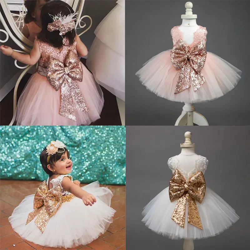 

2018 Brand New Newborn Infant Toddler Child Kid Baby Girl Sequins Bowknot Dress Party Dress Christmas Backless Princess Sundress