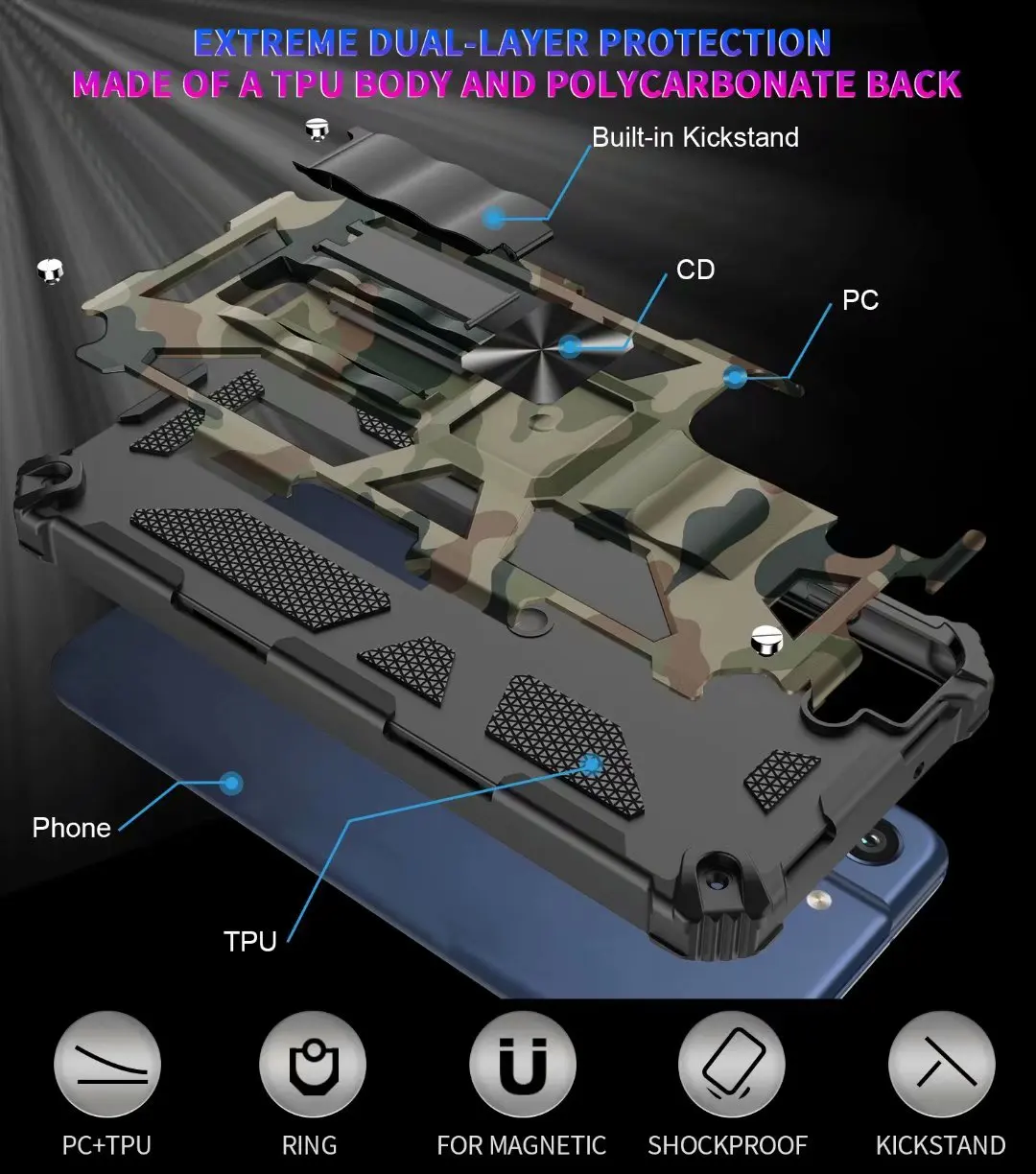 Military Camouflage Shockproof Armor Case For Samsung Galaxy S21 FE Note 20 Ultra S20 S23 S22 Plus 5G A12 A32 A52 A53 Stand Case