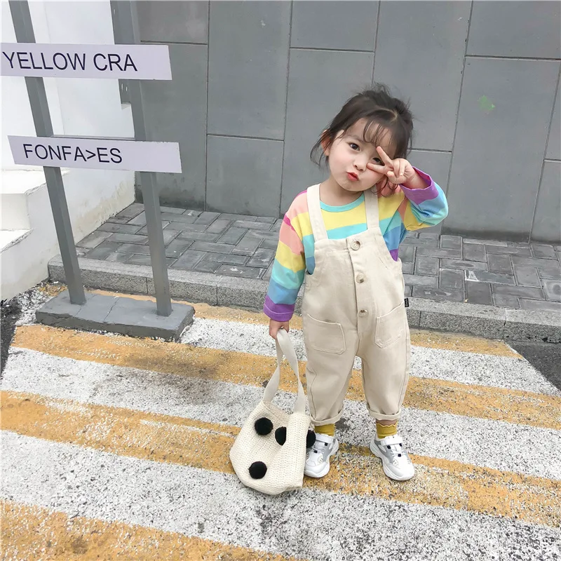 

Girls' Rainbow Striped Hooded Sweater Spring and Autumn Wear Korean Children's Baby Tops Long Sleeves