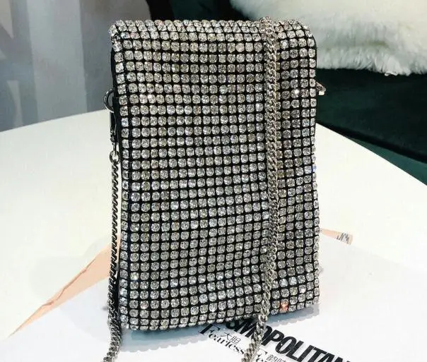 Water Drill Bag Small Square Bag with Cover Mobile Phone Bag One Shoulder Slant Bag Female - Цвет: silver