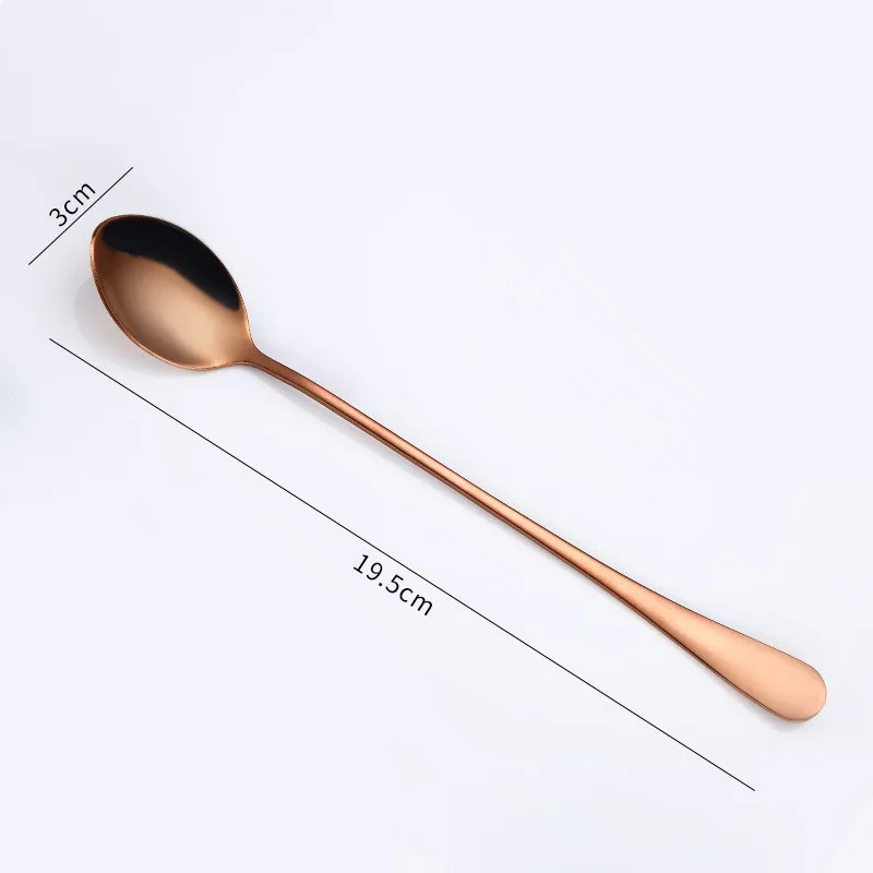 rosegold type2 Золотая посуда из нержавеющей стали Ложка Столовые приборы круглая головка с длинной ручкой кофейная ложка Flatware для питья кофе фруктовая чайная ложка - Цвет: rosegold type2