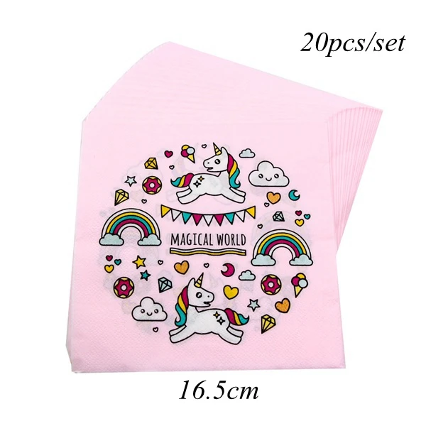 20pcs pink 1 компл. Розовый/Синий Единорог вечерние одноразовые посуда бумажный шарик салфетка/тарелка/чашка детский душ детские предметы для украшения дня рождения - Цвет: 20pcs pink