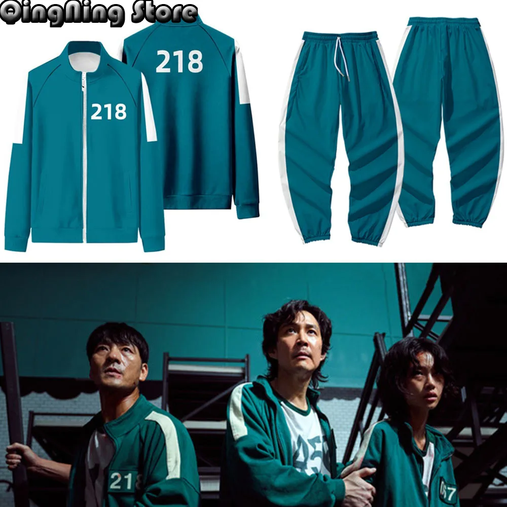 

Squid Game Cosplay Costumes Blue Jacket Pants Set Round Six PARK HAE SOO 218 Role Play Costume Plus Size Sportswear Sweatshirt