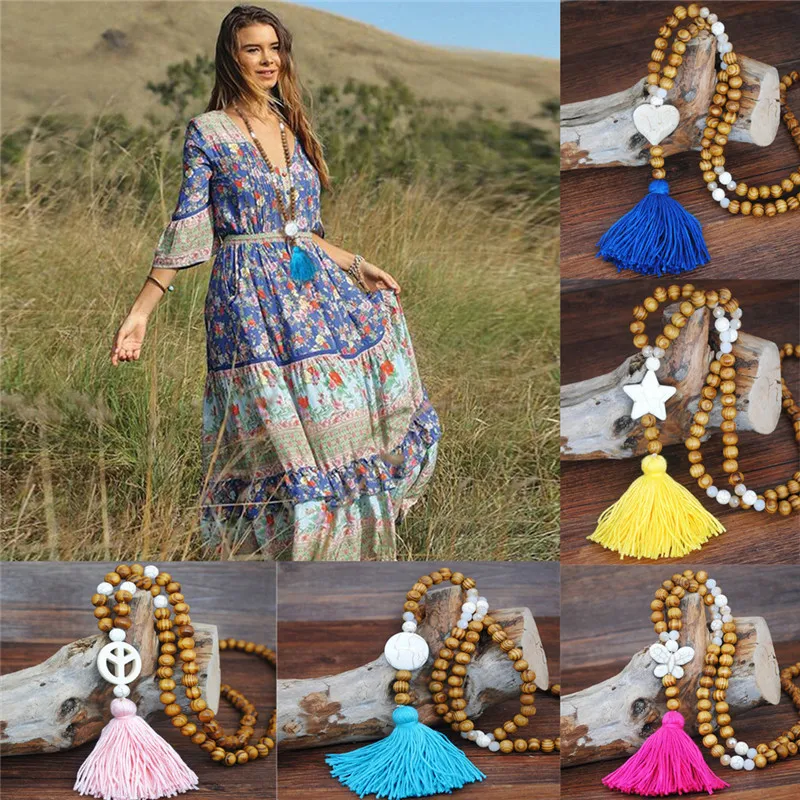 Женские деревянные бусы с подвеской богемная цепочка ювелирные аксессуары