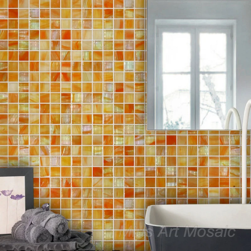 

Free shipping bright gold yellow color glass mosaic tile for bathroom decoration