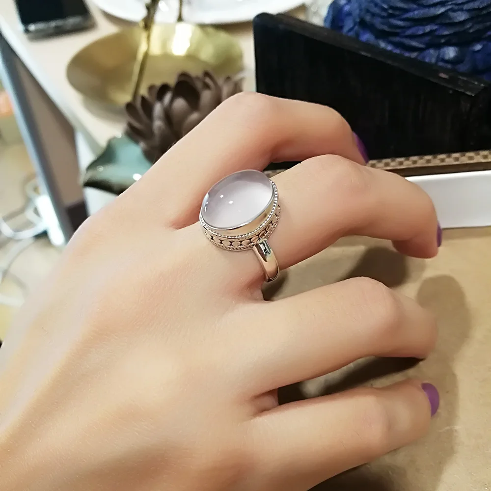 Женское кольцо из стерлингового серебра 925 пробы с натуральным розовым кварцевым