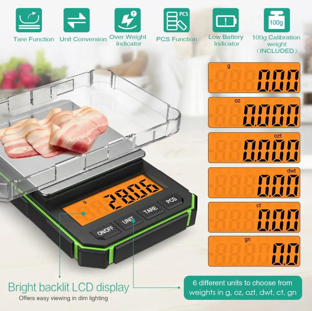 B&aacute;scula Digital electr&oacute;nica multifunci&oacute;n de alta precisi&oacute;n, balanza de cocina para alimentos de 0,05g-300g, con pantalla LCD-3