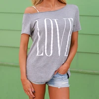 new sexy women summer one shoulder love loose top short sleeve tops ladies casual t shirt casual clothes women