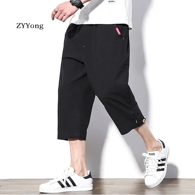 Новинка лета 2020 свободные мужские однотонные Удобные укороченные брюки большого