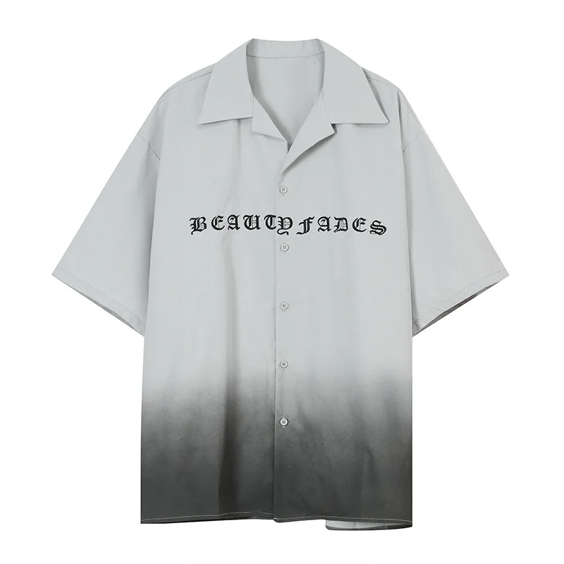 

IEFB Men's Red Oversized Shirts Summer New Korean Trend Short Sleeve Shirt Male Tie Dye Tapered Letter Embroidered Cloth 9Y8159