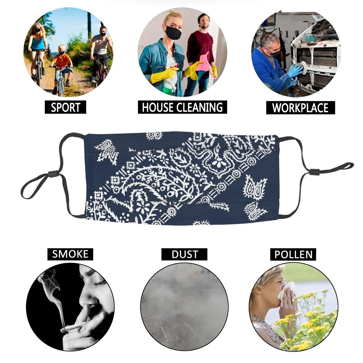 

Bandana Pattern Non-Disposable Face Mask Anti Haze Dustproof Mask Protection Cover Respirator Mouth Muffle