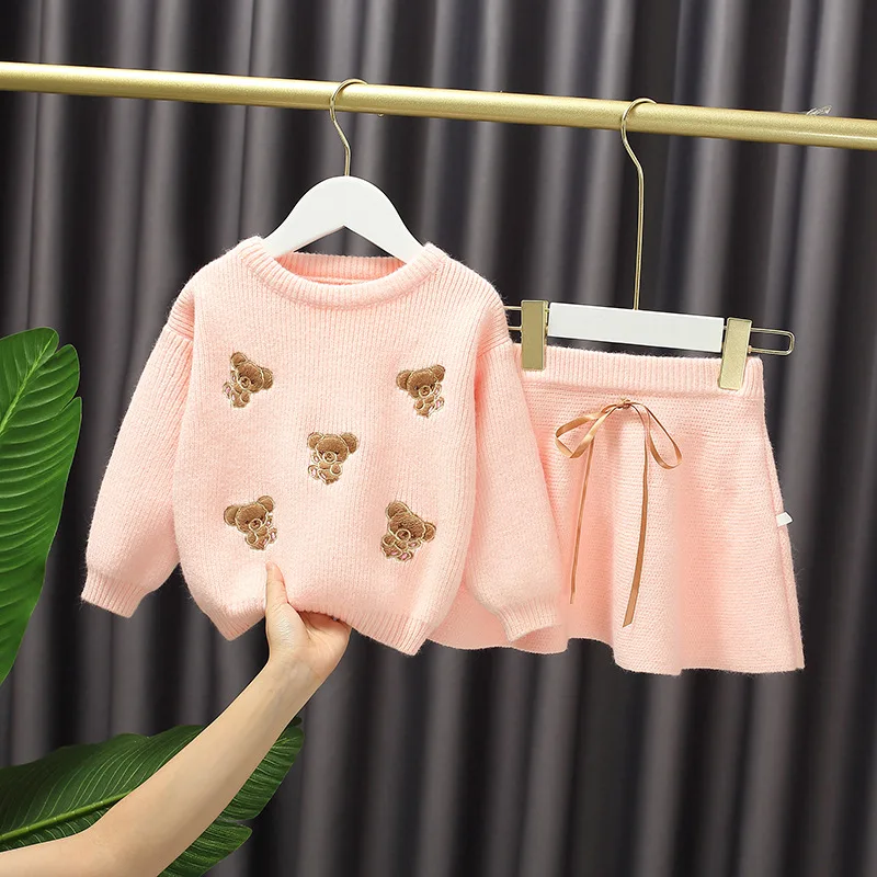 Su&eacute;ter de manga larga para ni&ntilde;as peque&ntilde;as, traje de princesa con falda de l&iacute;nea A, ropa de beb&eacute;, bonito oso, primavera y oto&ntilde;o-1