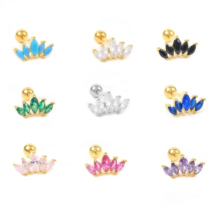 

2021 Luxury Crystal Crown Stud Earrings For Women 925 Silver Colourful Ear Bone Nail Earrings Huggie Earrings Jewelry Gift