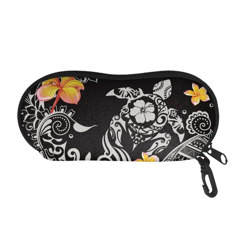 

Black Polynesian Hawaii Turtle Glasses Cases Portable Travel Eyeglasses Pouch for Female Zipper Nylon Eyewear Storage Bags