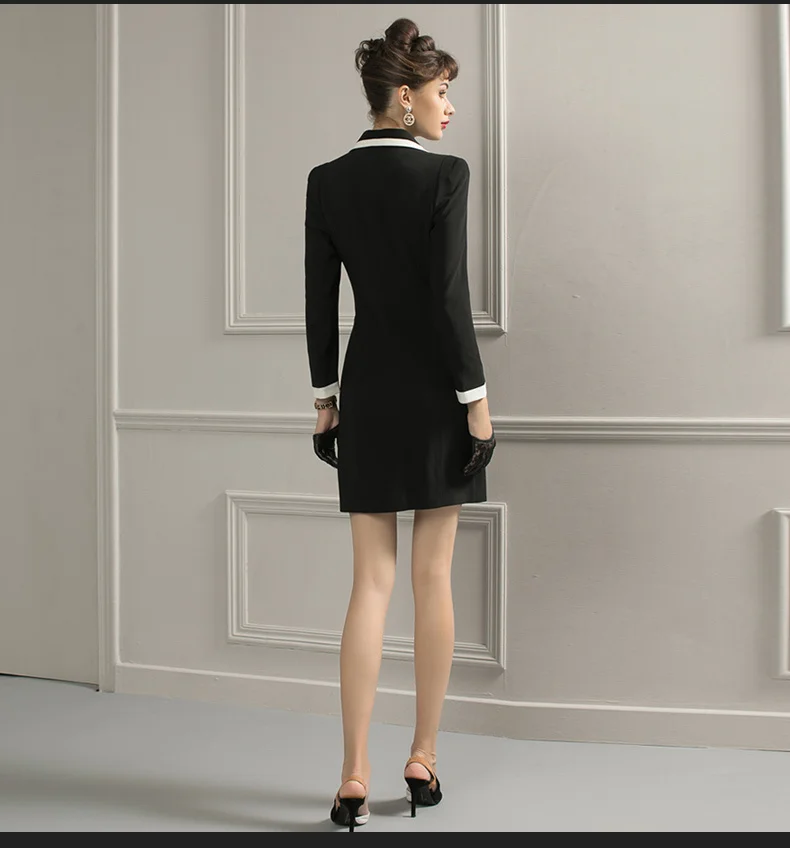 

Vintage Dress Suits Women Double Breasted High Quality Ol Long Sleeve Slim Autumn Winter Office Lady Blazer Dresses Clothing