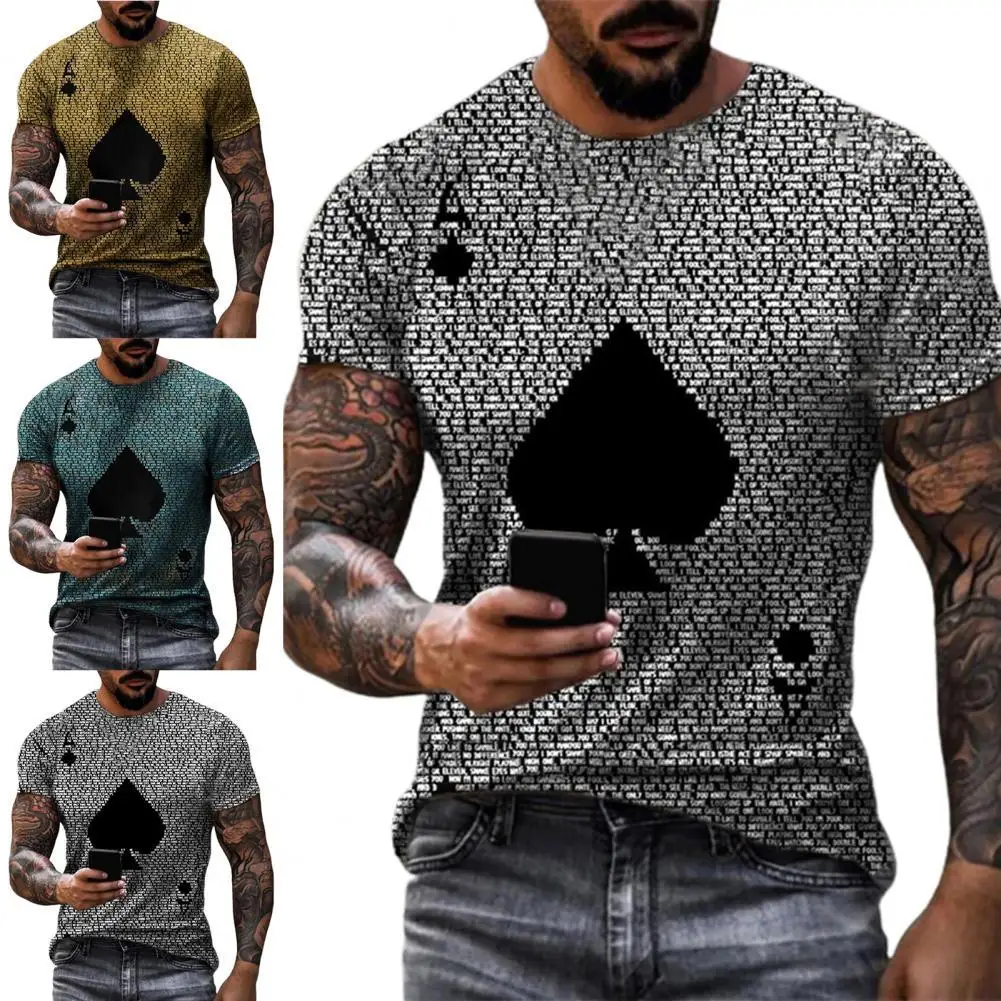 

80% Hot Sales!! Men T-shirt Playing Card Print Quick Dry Summer Round Neck Short Sleeve Shirt for Dating