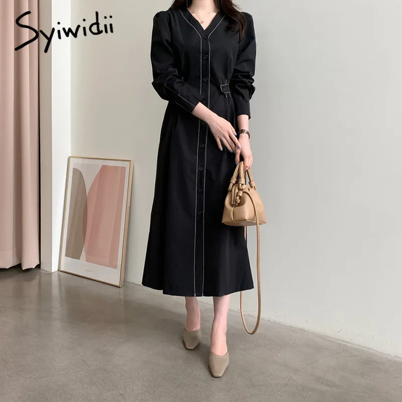 Платье-миди женское на пуговицах с длинным рукавом зимнее 2021 | Женская одежда