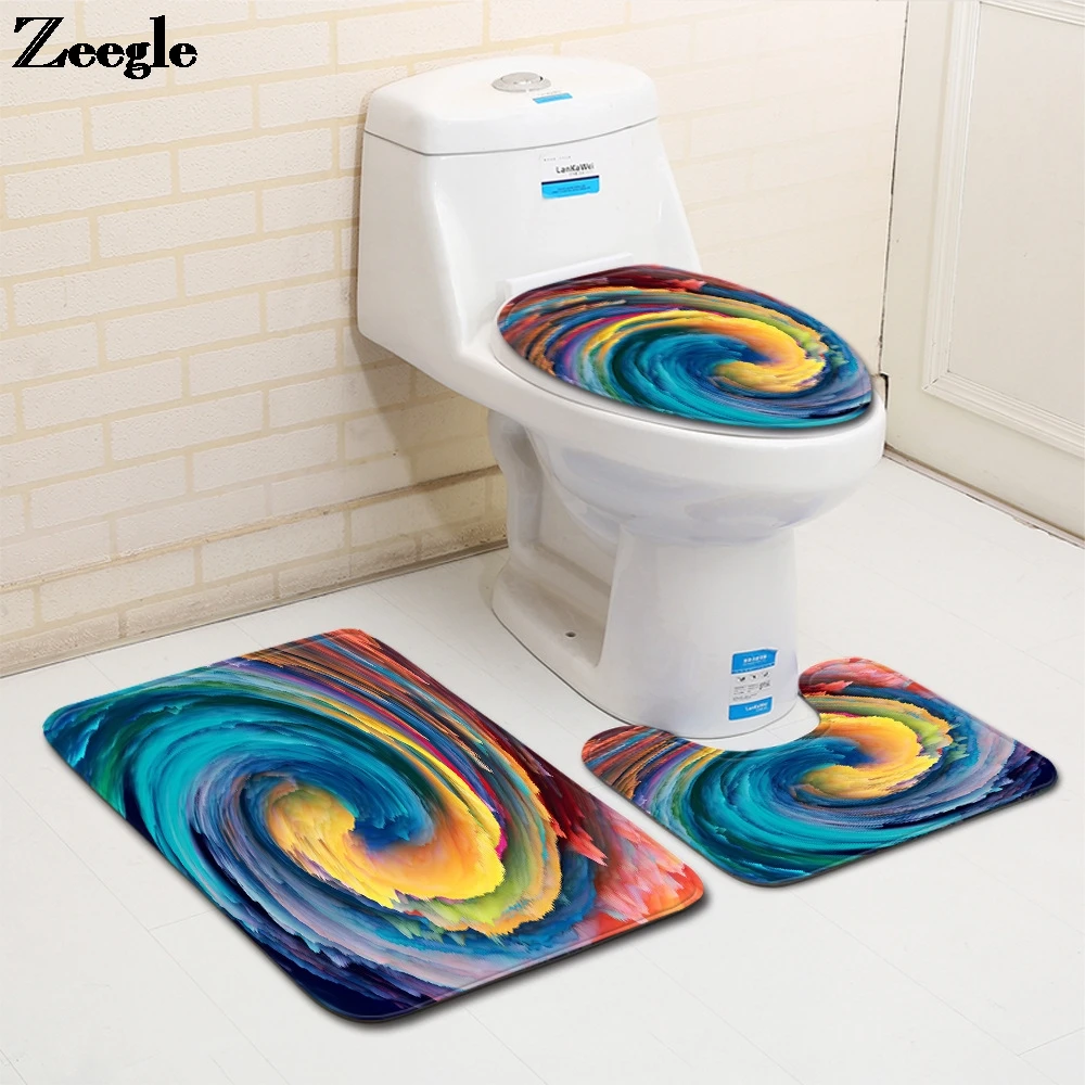 

Zeegle Microfiber Toilet Mat Bathroom Decor Bath Mat Set Shower Room Anti Slip Foot Rug Absorbent Toilet Seat Cover Mat