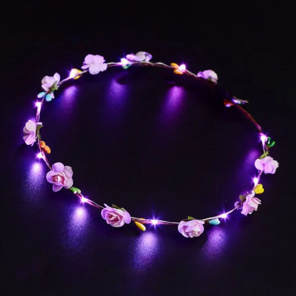 LED светящийся венок Цветок Корона лента для волос свадебный цветочный фестиваль