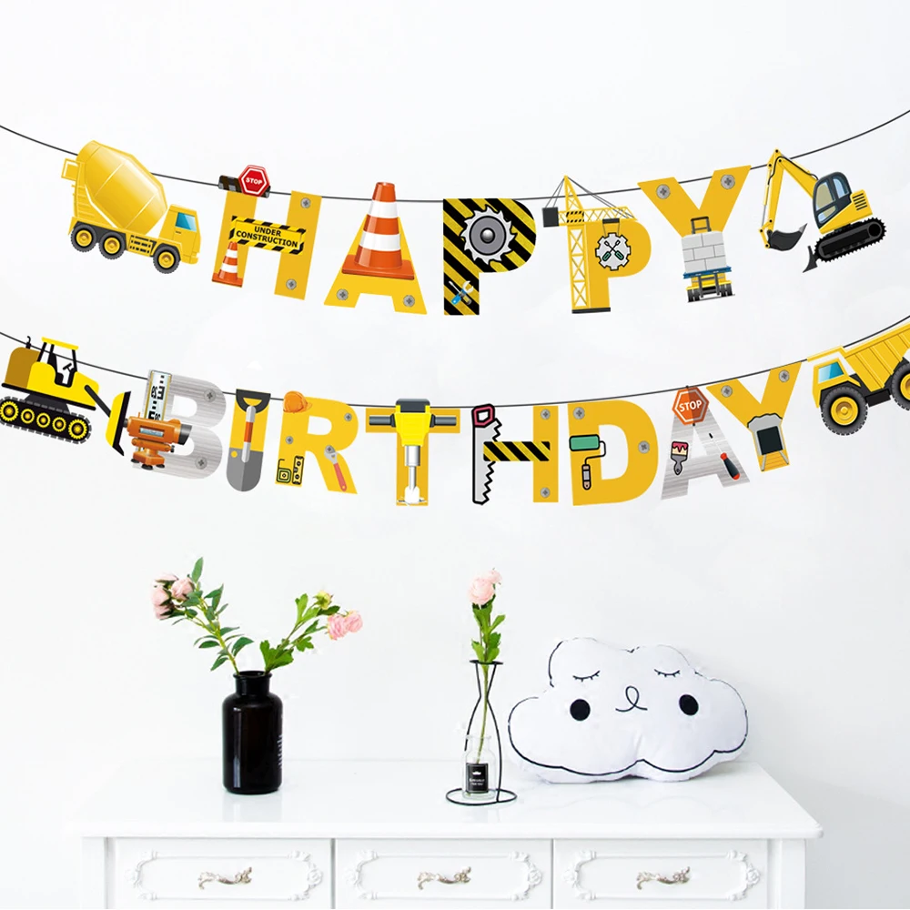 Cartoon Happy Birthday Banner Animal Dinosaur Jungle Party Hanging Garland Paper Adult Decorations Kid Photobooth | Дом и сад