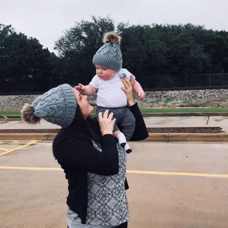 Пуловер костюм для мамы и ребенка шерстяные шапки с помпоном зимние женщин