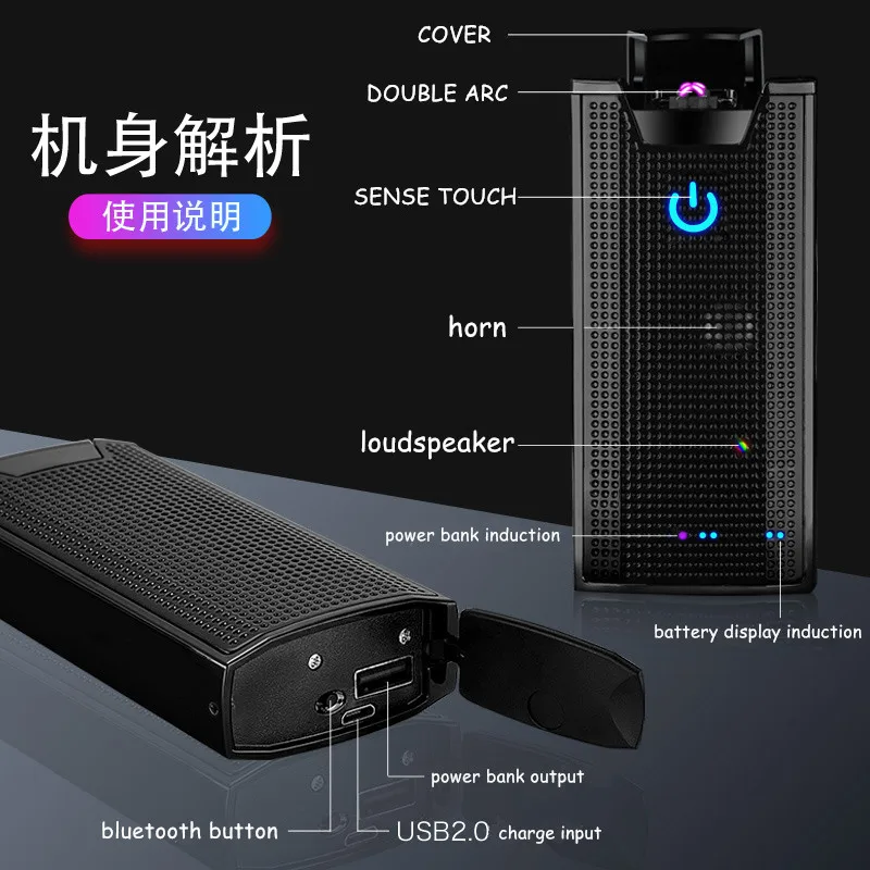 Bluetooth динамик умный дисплей банк питания зажигалки друг подарки электронная плазменная Зажигалка для мужчин подарок