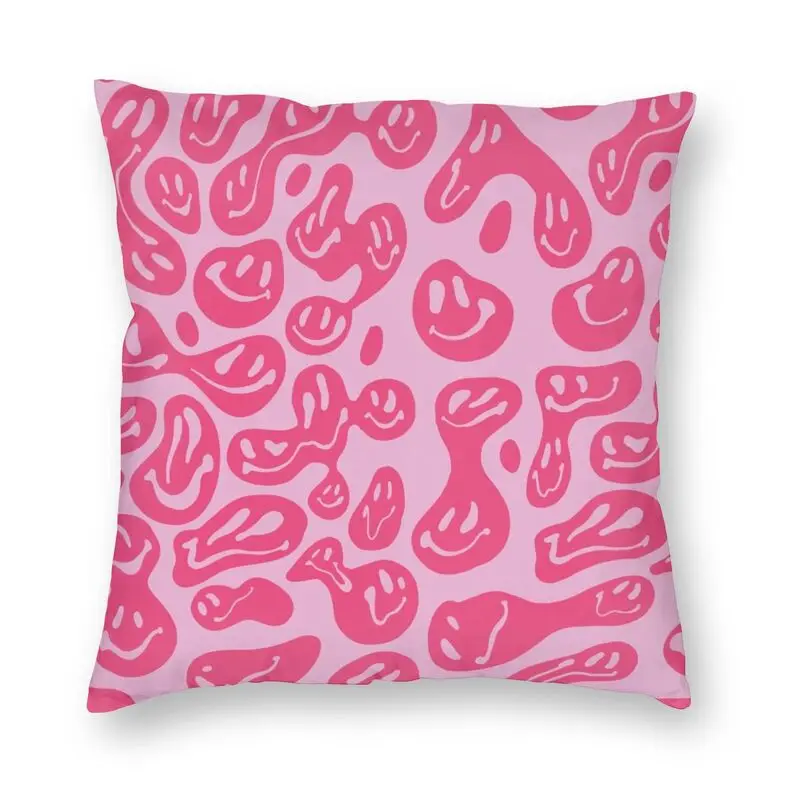 

Яркая розовая капельная квадратная наволочка со смайликом декоративная наволочка для подушки с фиолетовыми буквами в эстетике со смайлико...