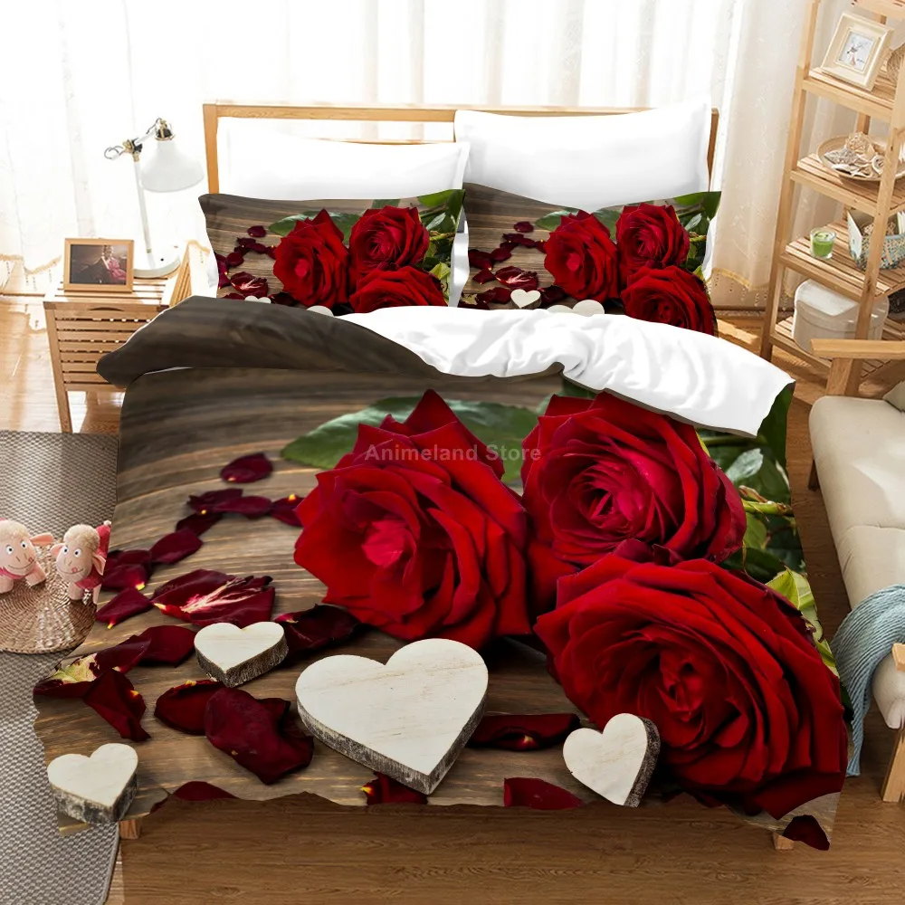 

New Scenery Flowers Rose 3D Print Valentine's Day Comforter Bedding Set Duvet Cover Sets Bedroom Luxury Queen Single King Size