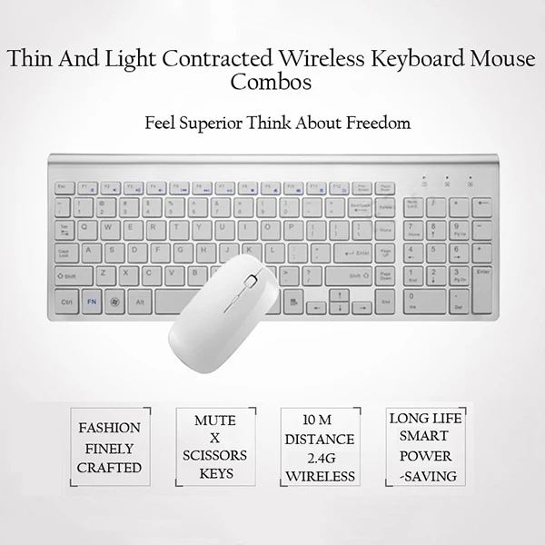 Smooth Body 2.4GHz Wireless Keyboard and Mouse Combo 102 Keys Low-noise for Mac Pc WindowsXP/7/10 Tv B | Компьютеры и офис