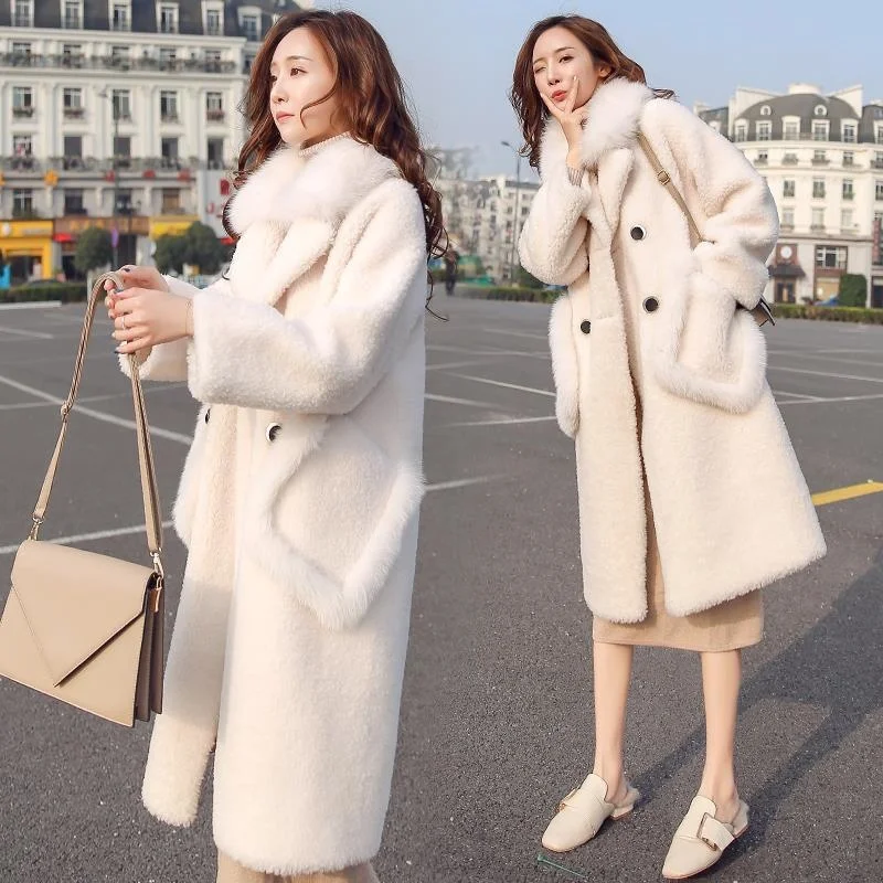 Casual 2022 Fashion Winter New Lamb Fur Imitation Fur Coat Women's Medium And Long Korean Loose Casual White Wool Collar Coat