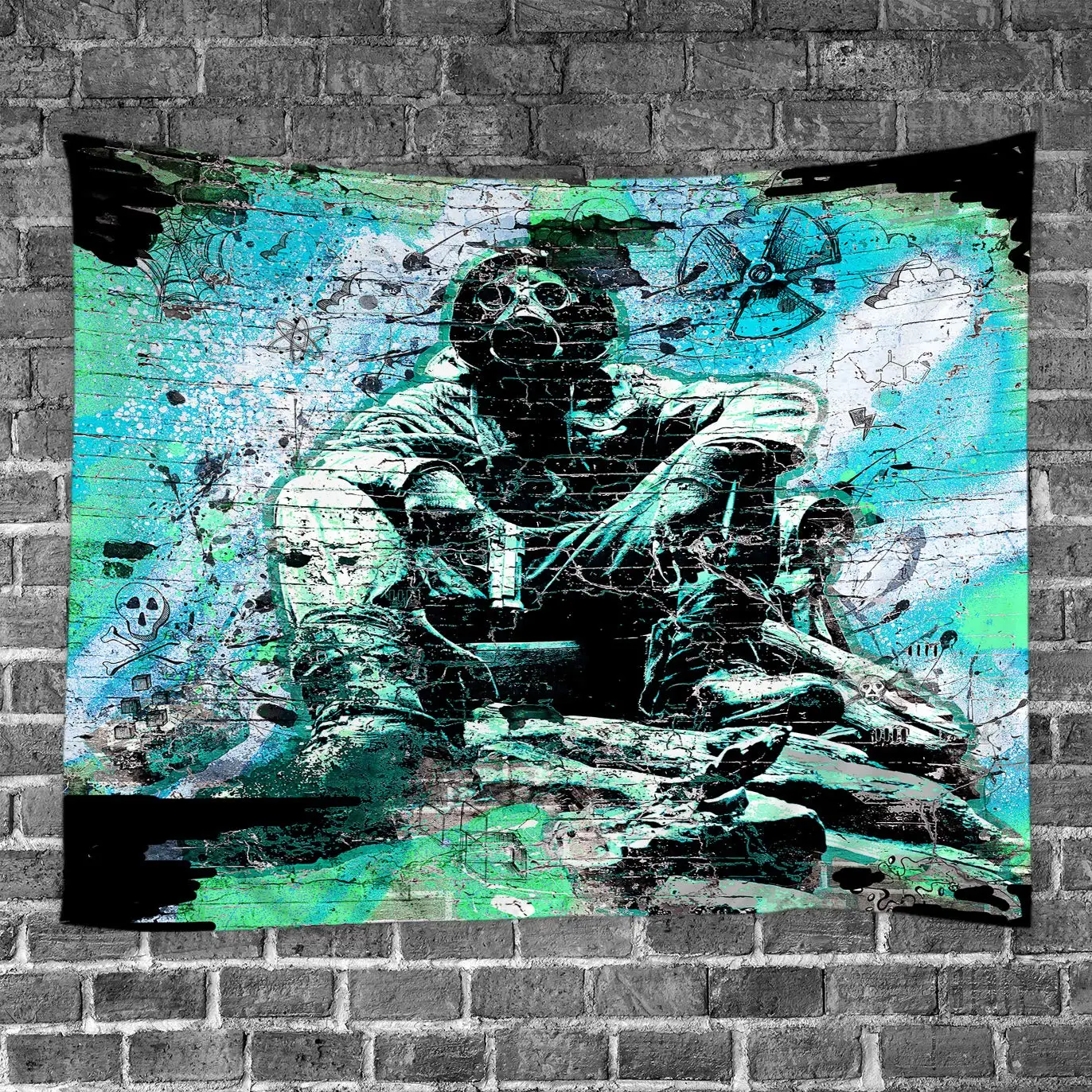 Гобелен кирпичная стена страшный череп абстрактное искусство настенная