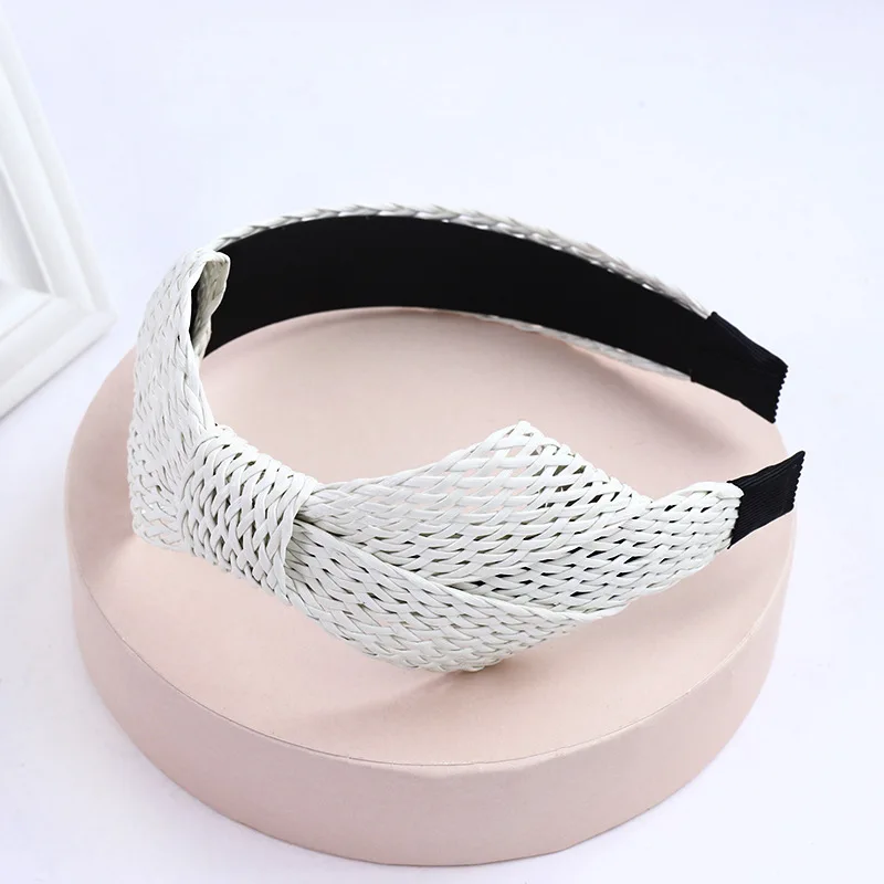 

Women Bowknot Hairband Girls Boho Straw Headband Lady Hair Accessories Bezel Solid Turban Bandana Ornaments Haarband F071