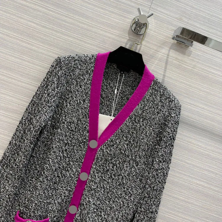 

Top Quality Contrast Edge Loose Cardigan Sweaters for Women Luxury Brand 100% Cashmere Knitted Cardigan Sweater Lady Winter 2021