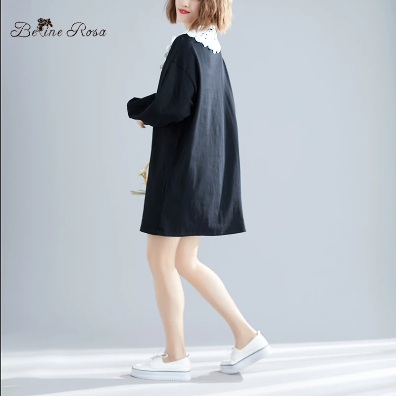 BelineRosa Женское Kawaii Черное короткое платье украсить кружевным воротником Фонарь