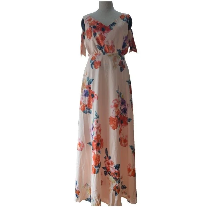 Платье-макси летнее Плиссированное с цветочным принтом и бантом | Женская одежда