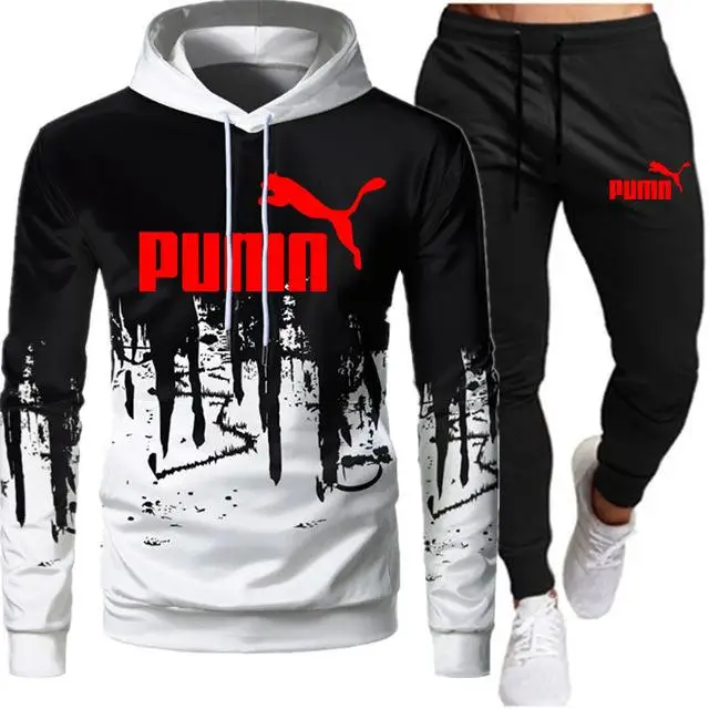 

Spring Hot Brand Men Sets Gradient Print Sweatshirt Top Pant Sets Hoodies+Pants Harajuku Sport Suit Tracksuit Running Sportswear
