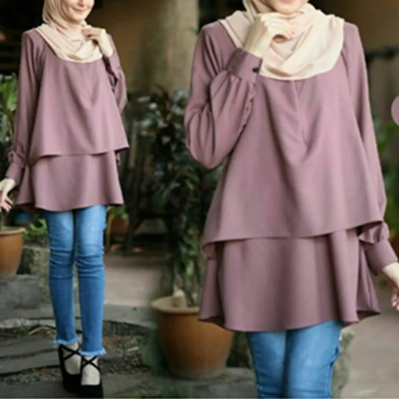 

2022 Women Tops Blouse Shirt Long Sleeve Tunic Muslim Fashion Femme Top Casual Solid Shirts Blusas Spring New