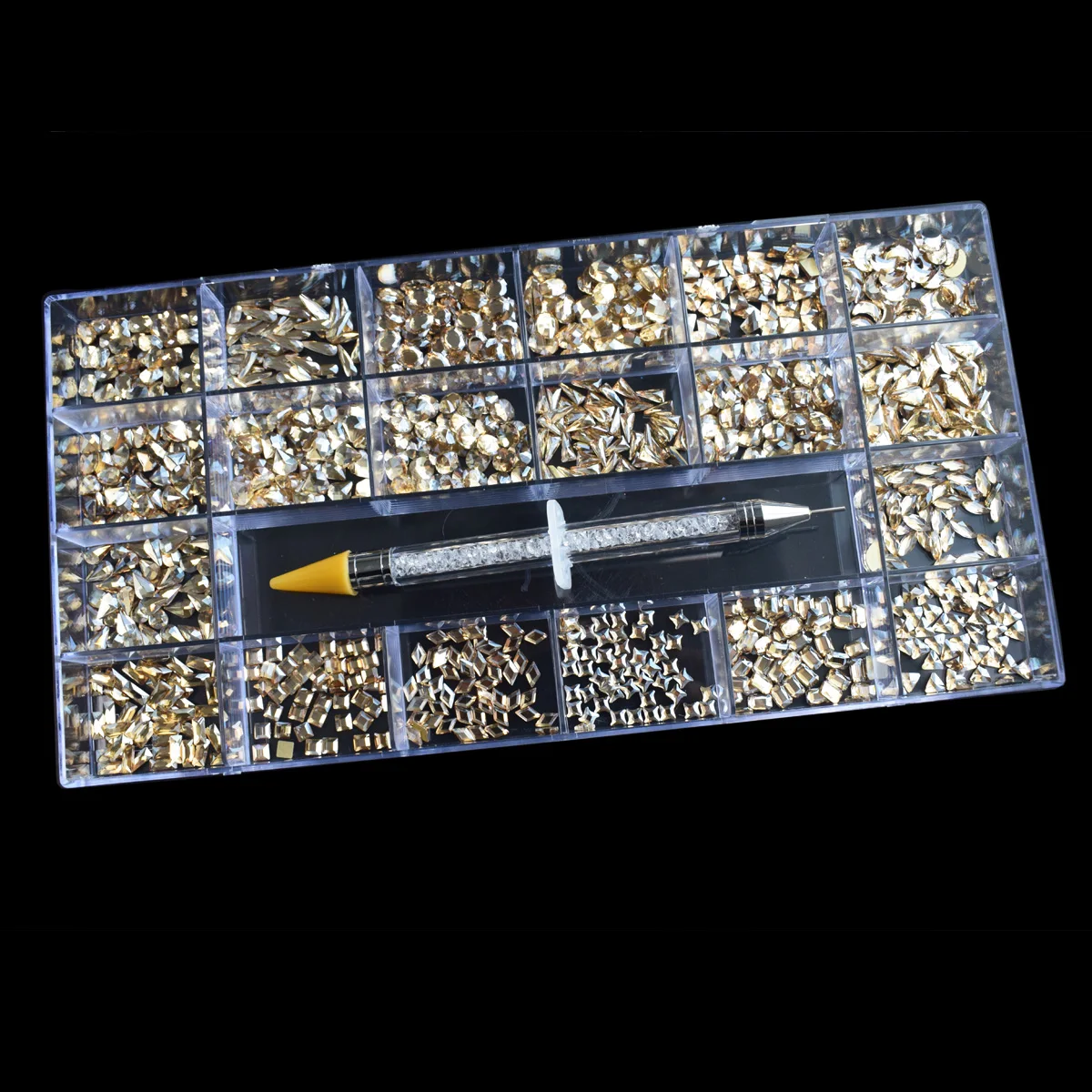 1000Pcs/Box Nails Crystal Mixed AB Rhinestone in Grids 50Pc/Shape Flat-Back Nail Art Gem Set with 1 Pick Up Pen | Красота и здоровье
